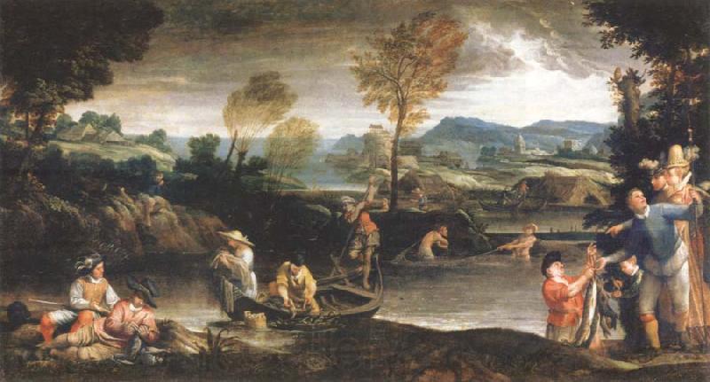 Annibale Carracci landscape with fishing scene Spain oil painting art